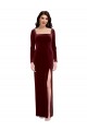 Stretch Velvet Square Neck Low Back A-Line Burgundy Prom Dress / Bridesmaid Dress Derby