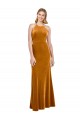Stretch Velvet High Neck Open Back A-Line Gold Formal Evening Gown / Prom Dress / Bridesmaid Dress Derby
