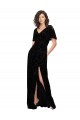 Floral Velvet & Stretch Velvet V-Neck V-Back A-Line Black Bridesmaid Dress Derby