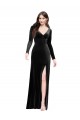 Stretch Velvet V-Neck V-Back Column Black Formal Evening Gown / Prom Dress / Bridesmaid Dress Derby