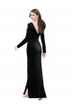 Stretch Velvet V-Neck V-Back Column Black Formal Evening Gown / Prom Dress / Bridesmaid Dress Derby