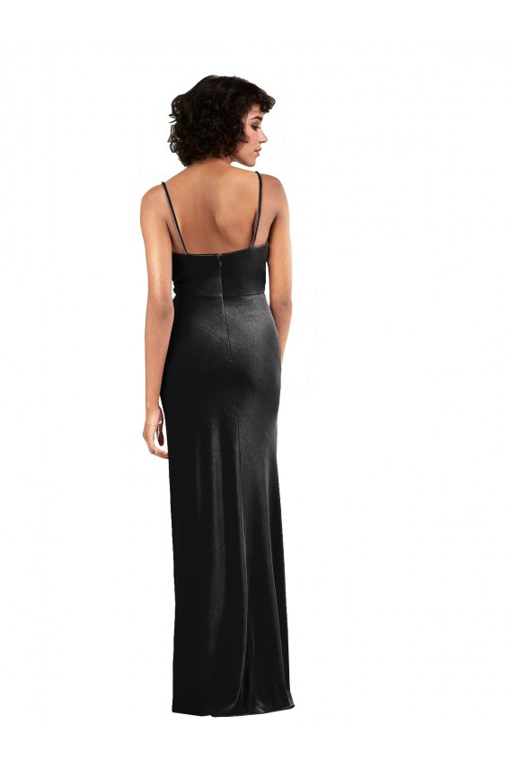 Stretch Velvet Cowl Neck Low Back Column Black Black Tie Evening Gown / Prom Dress / Bridesmaid Dress Derby