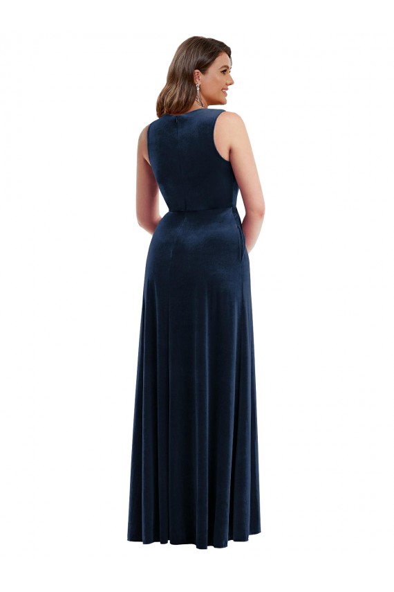 Stretch Velvet V-Neck Sheath Dark Navy Formal Plus Size Evening Gown / Prom Dress / Bridesmaid Dress Derby