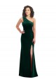 Stretch Velvet One Shoulder Trumpet Dark Green Black Tie Prom Dress / Bridesmaid Dress Derby