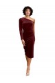 Stretch Velvet One Shoulder A-Line Burgundy Black Tie Prom Dress / Bridesmaid Dress Derby