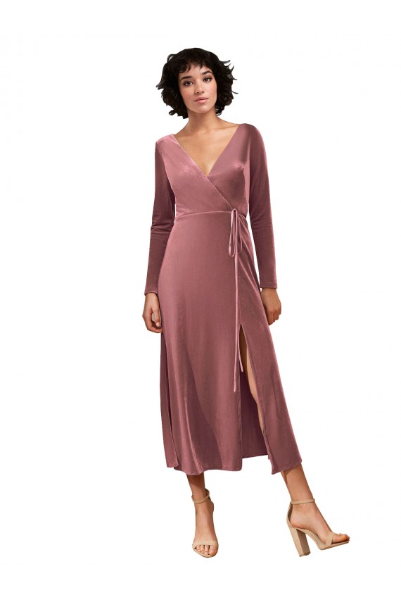 Stretch Velvet V-Neck A-Line Cinnamon Rose Black Tie Prom Dress / Bridesmaid Dress Derby