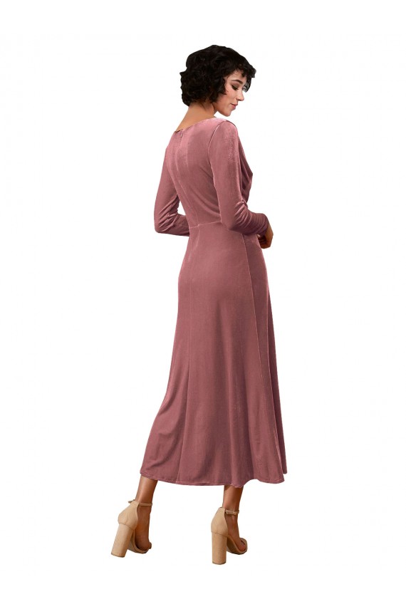 Stretch Velvet V-Neck A-Line Cinnamon Rose Black Tie Prom Dress / Bridesmaid Dress Derby