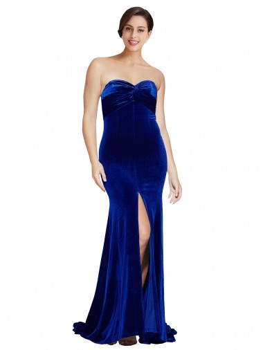 Stretch Velvet Strapless Low Back Mermaid Royal Blue Formal Evening Gown / Prom Dress / Bridesmaid Dress Derby