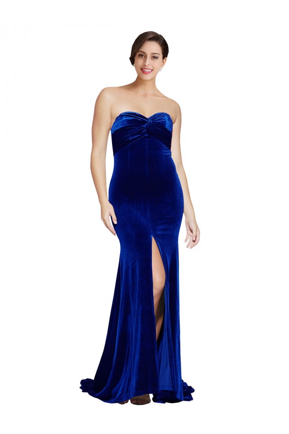 Stretch Velvet Strapless Low Back Mermaid Royal Blue Formal Evening Gown / Prom Dress / Bridesmaid Dress Derby