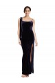 Stretch Velvet Square Neck Low Back Sheath Dark Navy Formal Evening Gown / Prom Dress / Bridesmaid Dress Derby