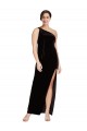 Stretch Velvet One Shoulder Sheath Black Formal Evening Gown / Prom Dress / Bridesmaid Dress Derby