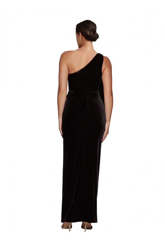 Stretch Velvet One Shoulder Sheath Black Formal Evening Gown / Prom Dress / Bridesmaid Dress Derby