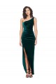 Stretch Velvet One Shoulder Low Back Sheath Dark Green High Low Evening Gown / Prom Dress / Bridesmaid Dress Derby