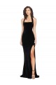 Stretch Velvet High Neck Low Back Sheath Black Semi Formal Evening Dress / Prom Dress / Bridesmaid Dress Derby