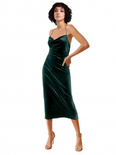 Stretch Velvet Cowl Neck Open Back Sheath Dark Green Formal Dress / Bridesmaid Dress Derby