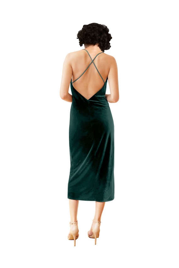 Stretch Velvet Cowl Neck Open Back Sheath Dark Green Formal Dress / Bridesmaid Dress Derby