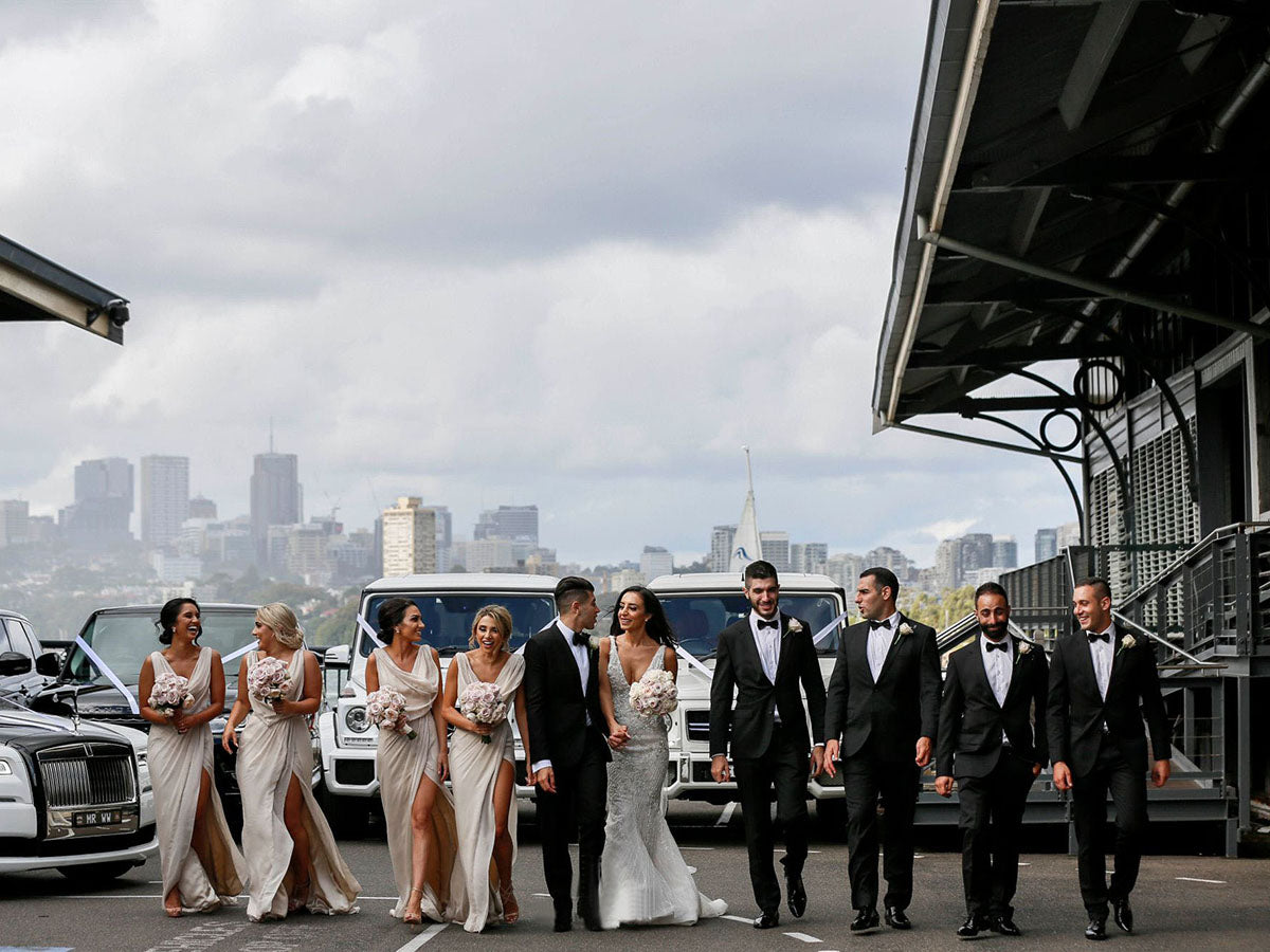 Full Length Luxe Chiffon Long Champagne bridesmaid dresses Derby with Sexy High Slit and Front Ruffles